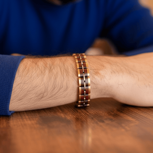 Bracelet Freyr Tri-Tone Stainless Steel & Red Sandalwood-1