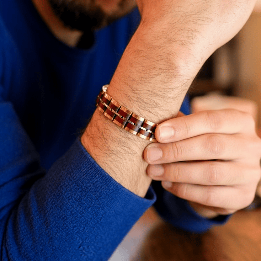 Bracelet Freyr Tri-Tone Stainless Steel & Red Sandalwood-2