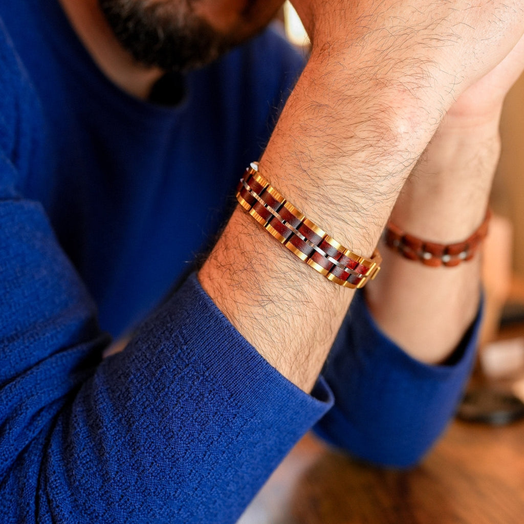 Bracelet Freyr Tri-Tone Stainless Steel & Red Sandalwood-4
